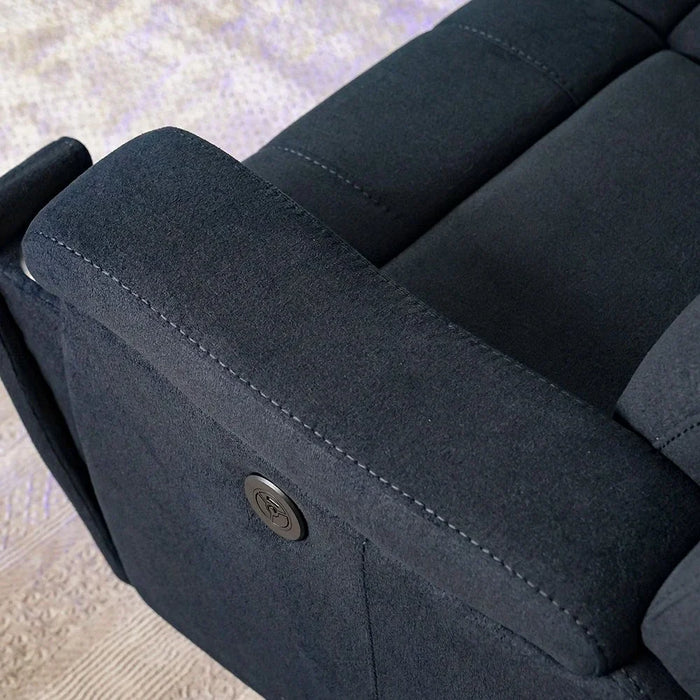 Paladin 3-Seater Fabric Recliner with LED & Cup Holder - Blue - With 2-Year Warranty