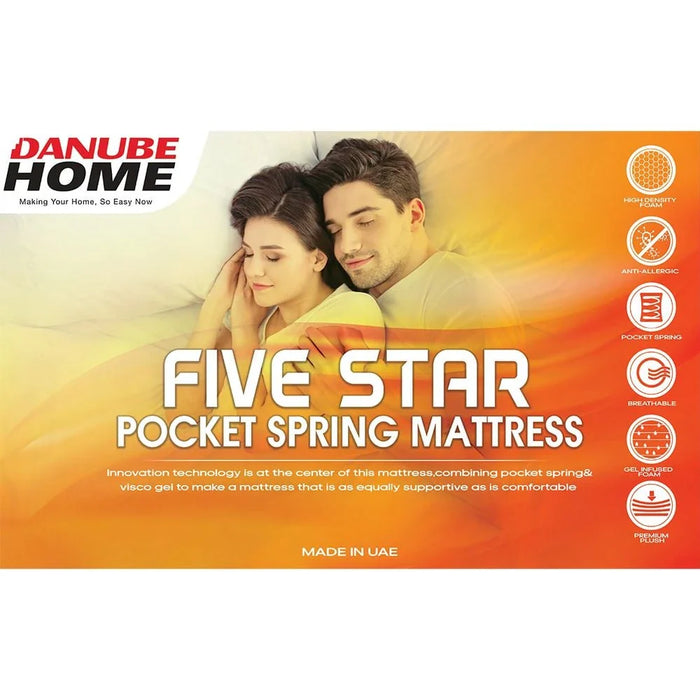 Five Star Pocket Spring & Gel Memory Foam Soft King Mattress-180x200x35 cm-With 10-Year Warranty