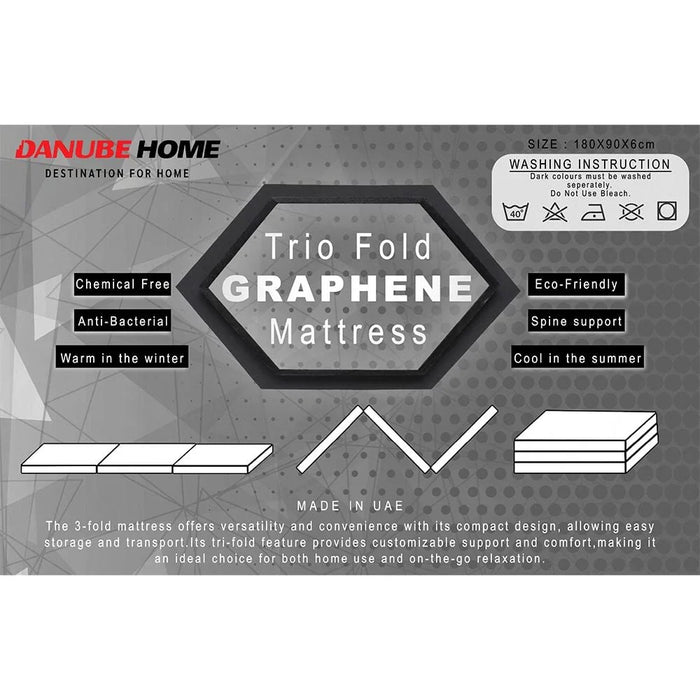 Houston Tri-Fold Single Mattress-180x90x6 cm- Graphene