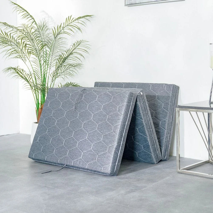Zip Single Trifold Guest and Travel Foam Single Mattress-Grey-10 cm