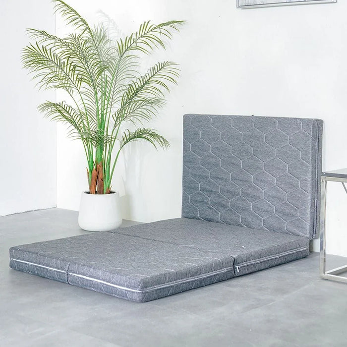 Zip Single Trifold Guest and Travel Foam Single Mattress-Grey-10 cm