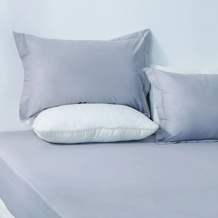 Bliss 3-Pc Cotton Super King Fitted Sheet Set - Grey - 200x200 + 35 cm, 50x75 cm