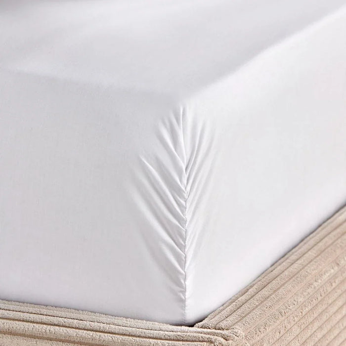 Serene 2-Piece 300 Tc Cotton Twin Fitted Sheet Set 120 X 200 + 25 Cm,50X75Cm White