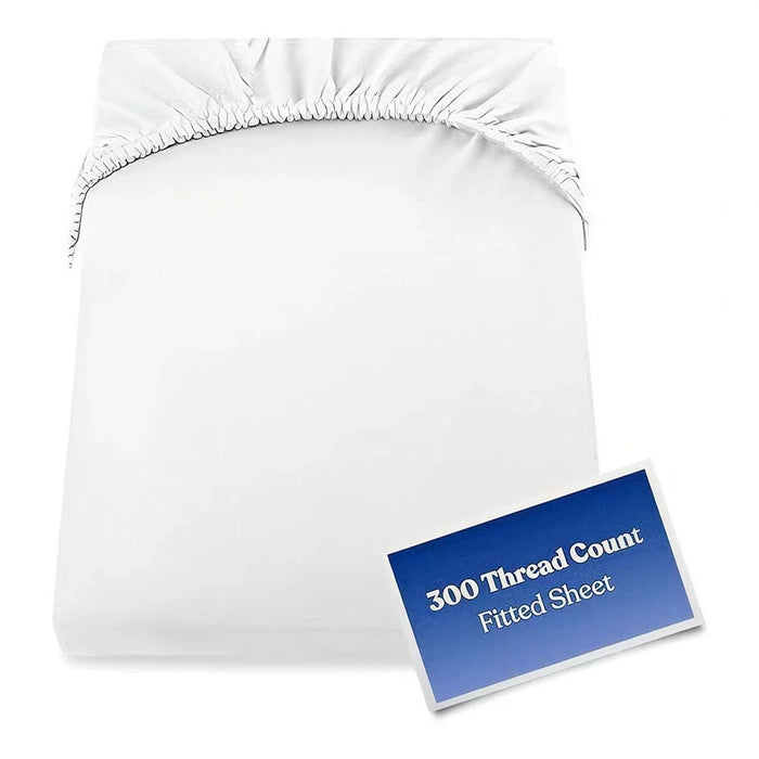 Serene 2-Piece 300 Tc Cotton Twin Fitted Sheet Set 120 X 200 + 25 Cm,50X75Cm White