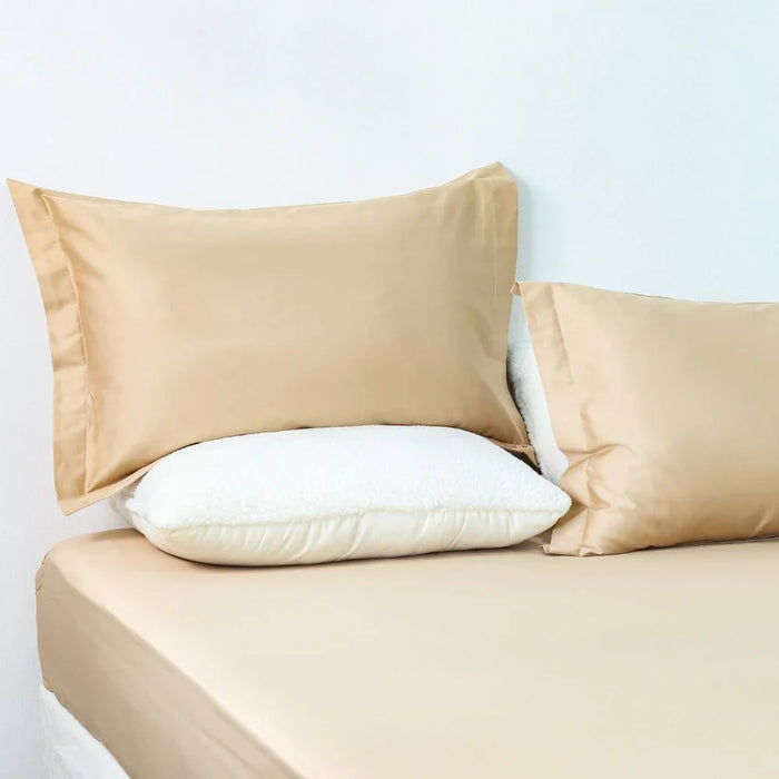 Serene 3-Pc Cotton Queen Fitted Sheet Set - Beige - 160x200 cm + 35 cm, 50x75 cm