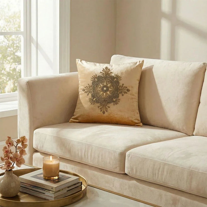 Pearl Mapel Cushion Cover -   Bead Work - Beige - 45x45 cm