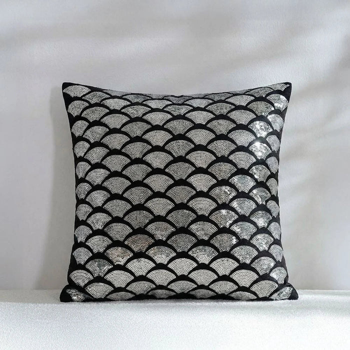Gleam Cotton Cushion with Sequins Work - Black - 45x45cm