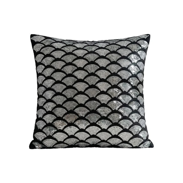 Gleam Cotton Cushion with Sequins Work - Black - 45x45cm