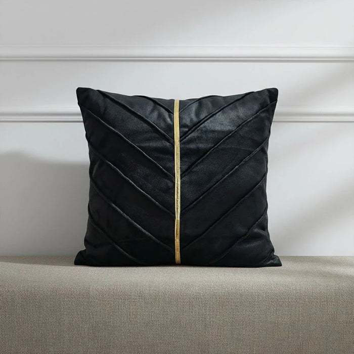 Gleam Velvet Cushion with Golden Tape - Black - 45x45 cm