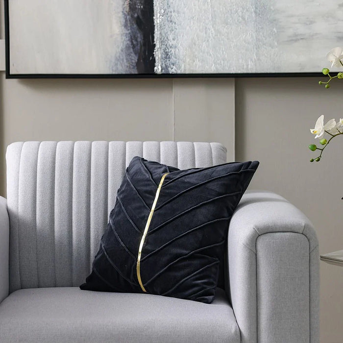 Gleam Velvet Cushion with Golden Tape - Black - 45x45 cm