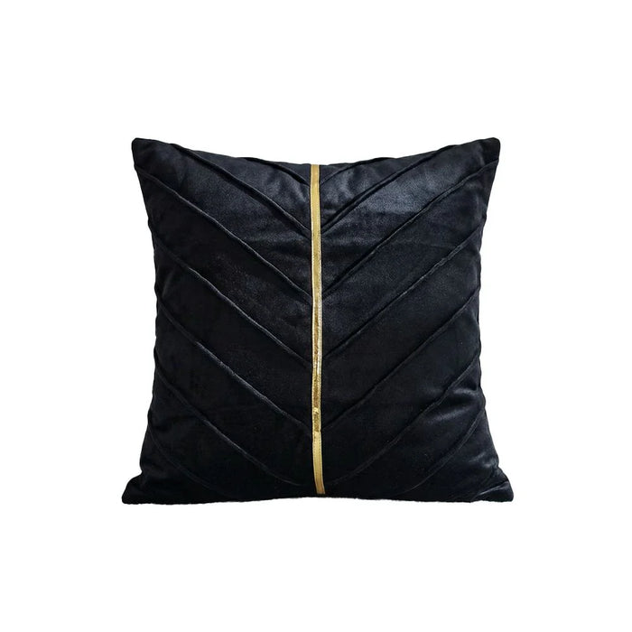 Gleam Velvet Cushion with Golden Tape - Black - 45x45 cm