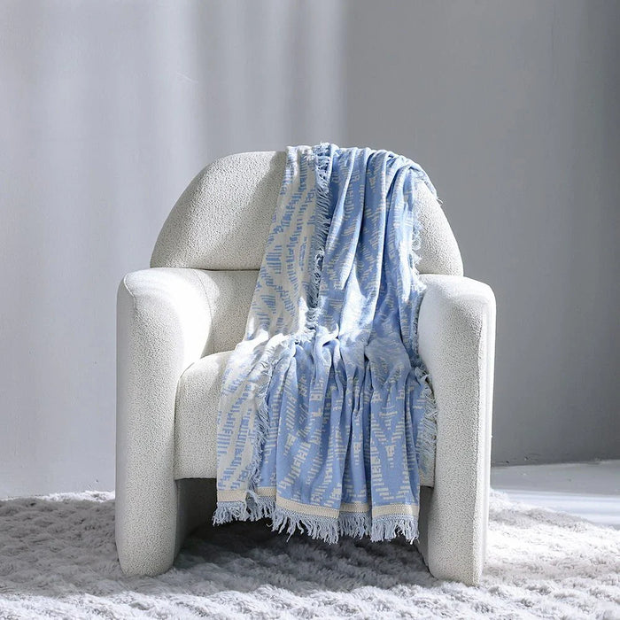 Takisha Chunky Knitted Throw - Ivory - Blue - 127x152 cm