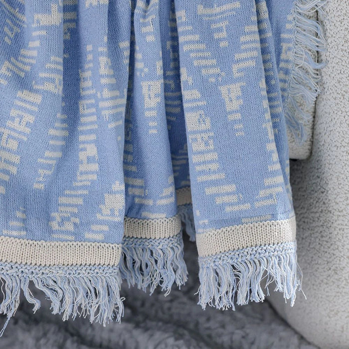 Takisha Chunky Knitted Throw - Ivory - Blue - 127x152 cm