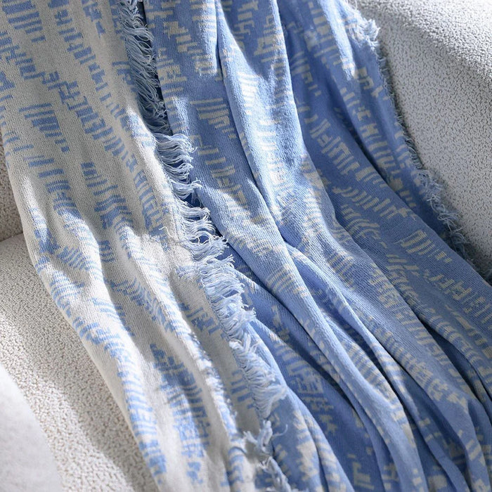 Takisha Chunky Knitted Throw - Ivory - Blue - 127x152 cm