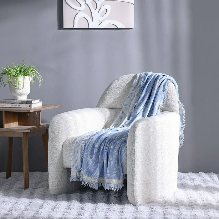 Takisha Chunky Knitted Throw - Ivory - Blue - 127x152 cm