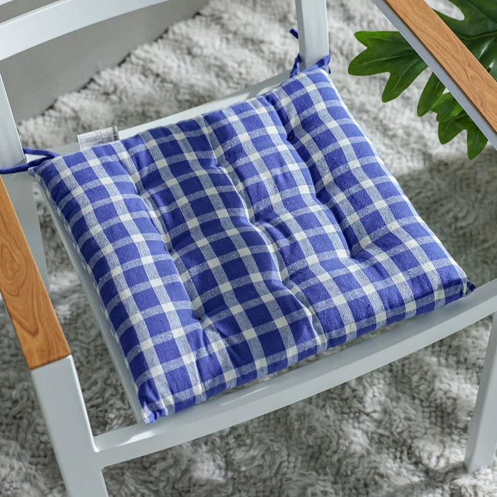 Ss25-Aura Plaid Woven Chair Pad- 40X40 Cm Blue/Ivory (Sti-5007)