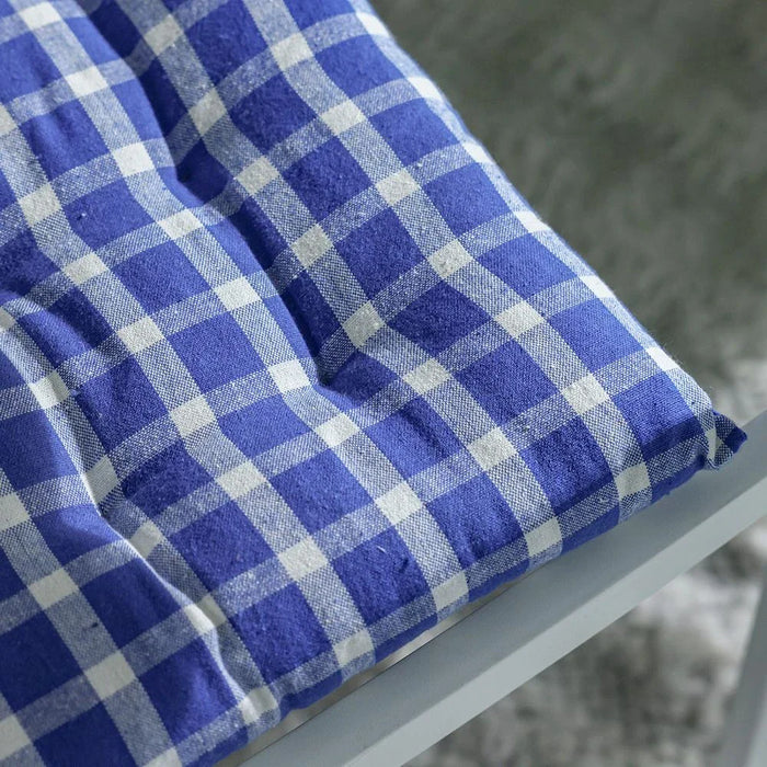 Ss25-Aura Plaid Woven Chair Pad- 40X40 Cm Blue/Ivory (Sti-5007)