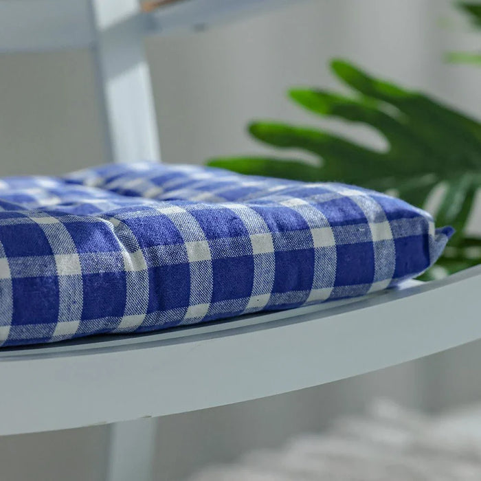 Ss25-Aura Plaid Woven Chair Pad- 40X40 Cm Blue/Ivory (Sti-5007)