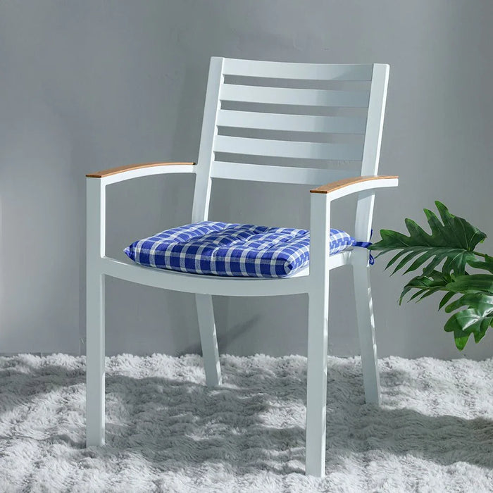 Ss25-Aura Plaid Woven Chair Pad- 40X40 Cm Blue/Ivory (Sti-5007)