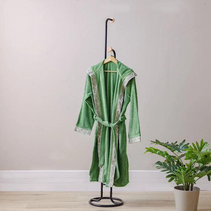 Ss25-Eleganza Hooded Bathrobe With Lace Green