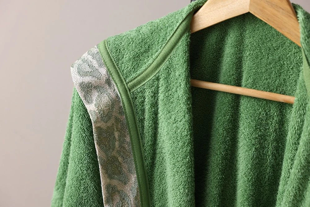 Ss25-Eleganza Hooded Bathrobe With Lace Green