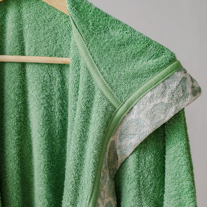 Ss25-Eleganza Hooded Bathrobe With Lace Green