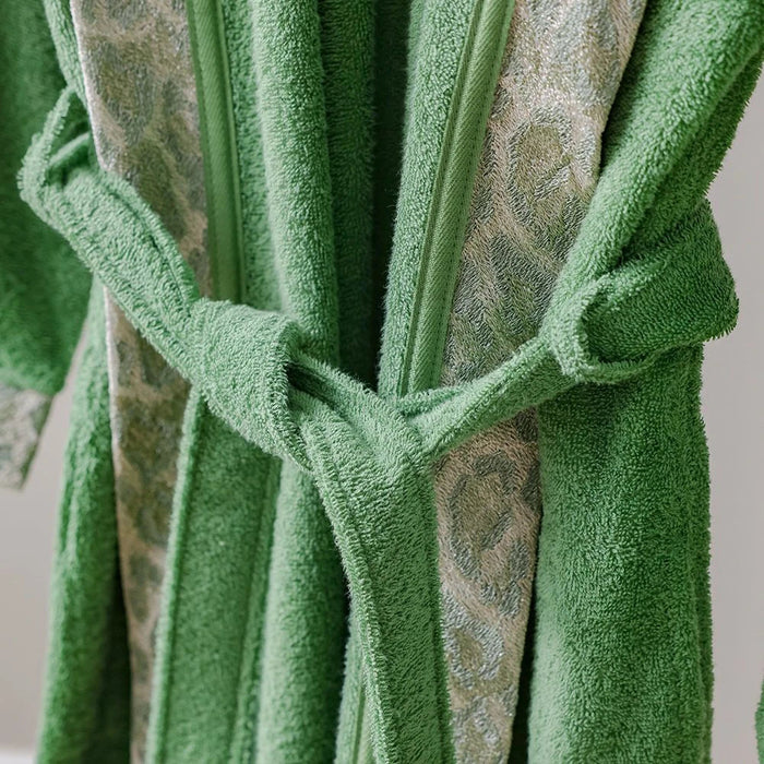 Ss25-Eleganza Hooded Bathrobe With Lace Green