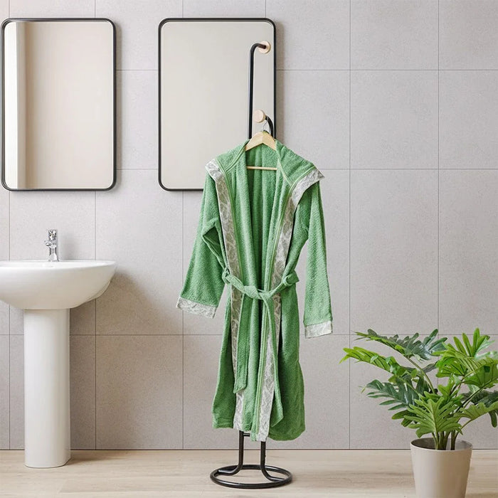 Ss25-Eleganza Hooded Bathrobe With Lace Green
