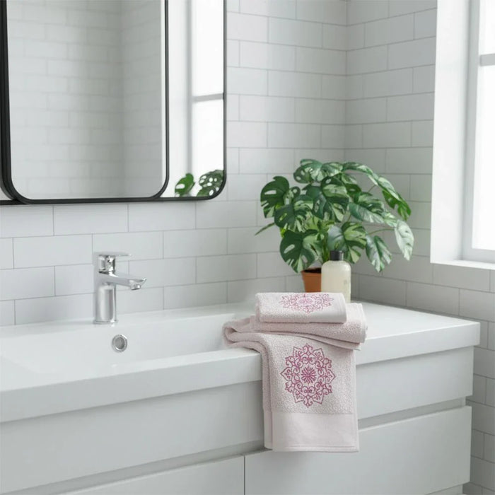Ss25-Eleganza Sharone 3Pcs Towel Set 30X5Cm,50X90Cm,70X140Cm Pink