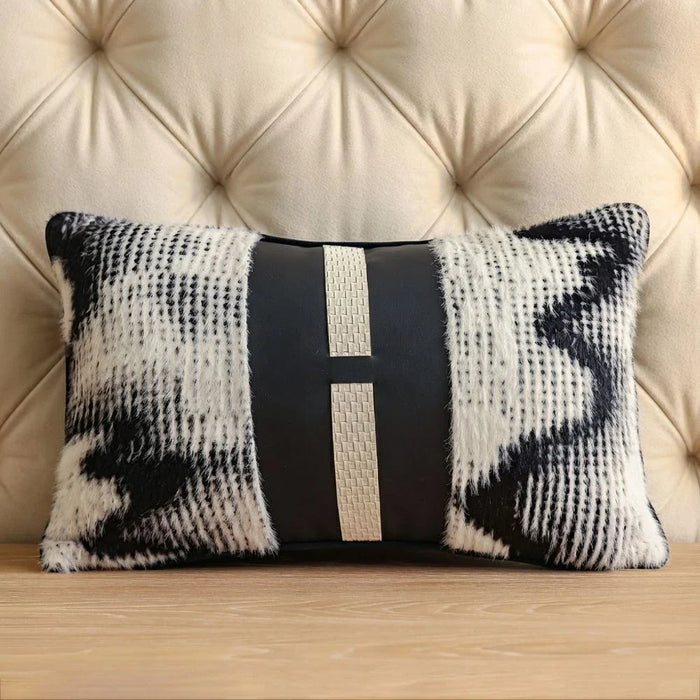 Abstract Patchwork Cushion - Black & White -  30x50 cm