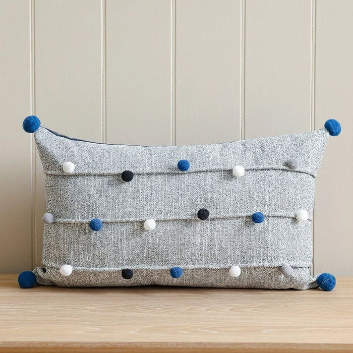 Filled Cushion with Handmade Balls  - Grey - 30x50 cm