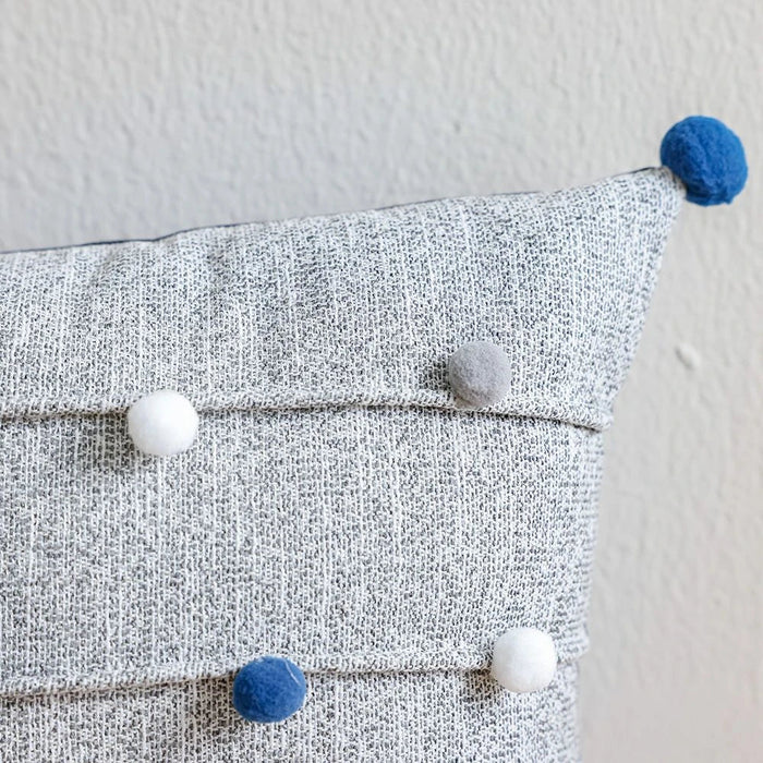 Filled Cushion with Handmade Balls  - Grey - 30x50 cm