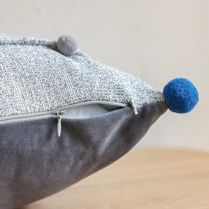 Filled Cushion with Handmade Balls  - Grey - 30x50 cm