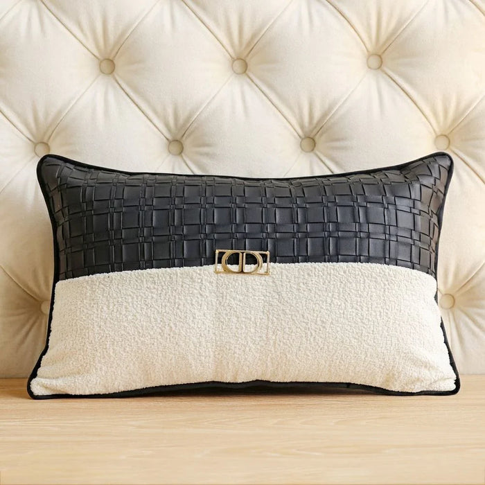Patchwork Filled Cushion - Black & White - 30x50 cm