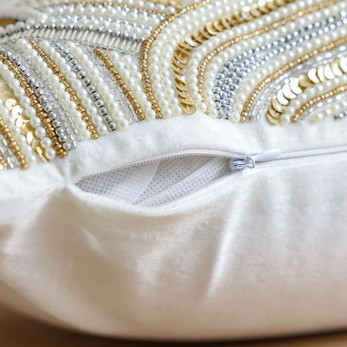 Royal Embellished Cushion Cover - White - Gold - 30x50 cm