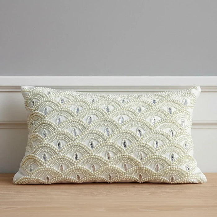 Cozy Embellished Cushion Cover - White - 30x50 cm
