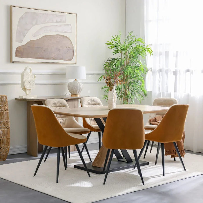 Weller 6-Seater Dining Set - Oak/Black - With 2-Year Warranty