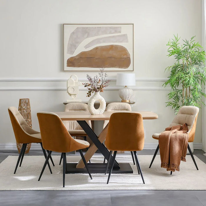 Weller 6-Seater Dining Set - Oak/Black - With 2-Year Warranty