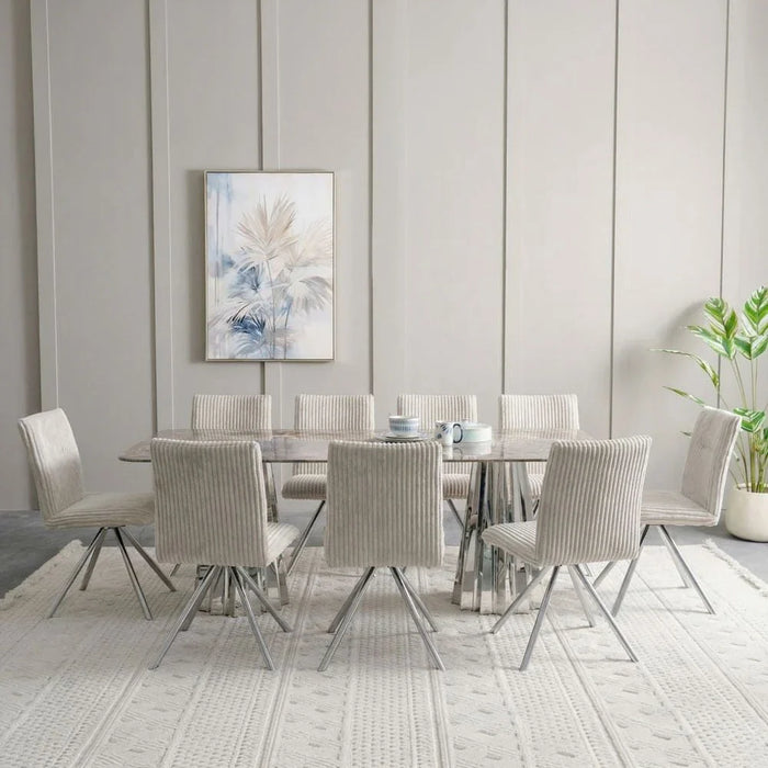 Derin 1+8-Seater Dining Set with Swivel Chair-Grey/Beige-With 2-Year Warranty