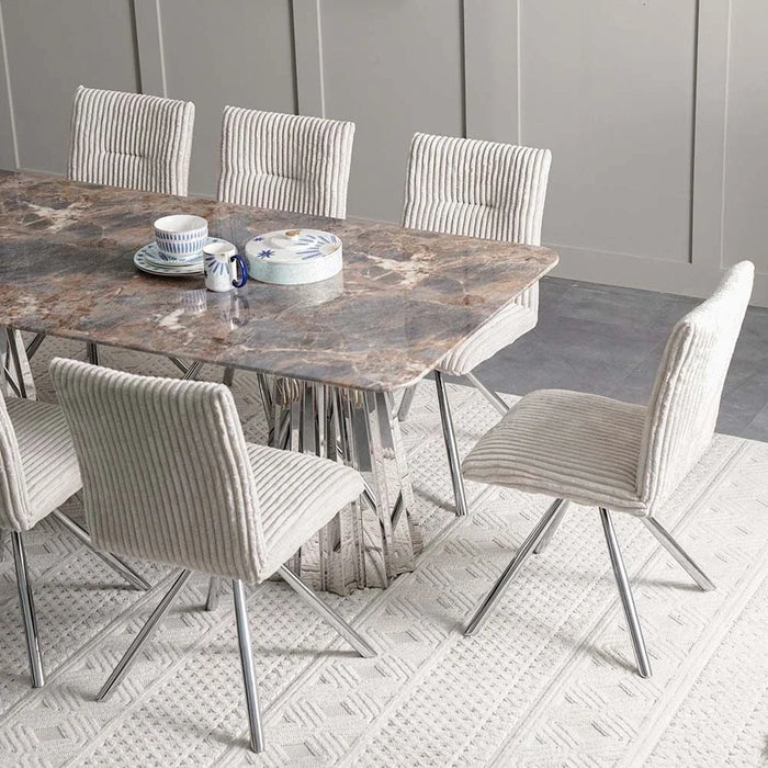 Derin 1+8-Seater Dining Set with Swivel Chair-Grey/Beige-With 2-Year Warranty