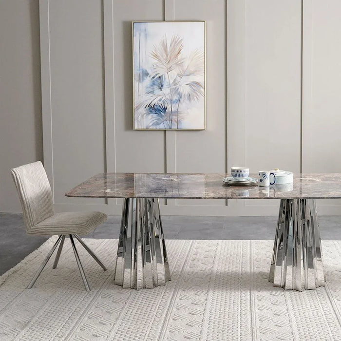 Derin 1+8-Seater Dining Set with Swivel Chair-Grey/Beige-With 2-Year Warranty