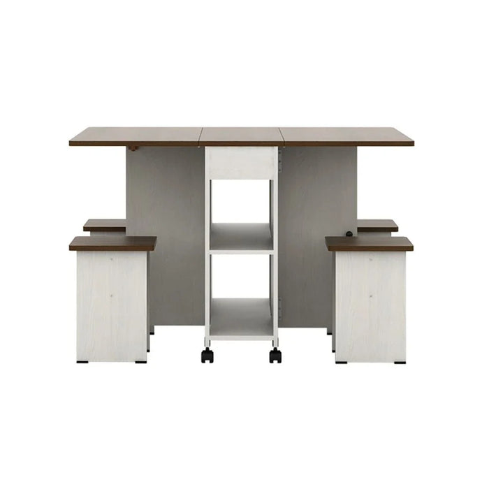 Algeria 1+4-Seater Folding Table Dining Set - White Ash/Brown Walnut - With 2-Year Warranty