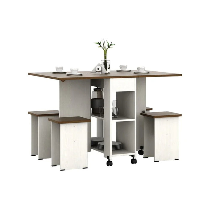 Algeria 1+4-Seater Folding Table Dining Set - White Ash/Brown Walnut - With 2-Year Warranty