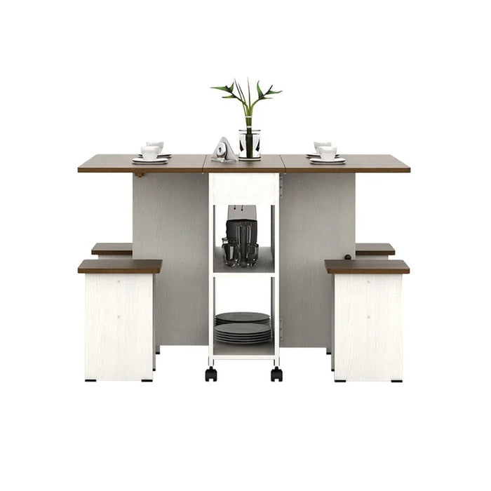 Algeria 1+4-Seater Folding Table Dining Set - White Ash/Brown Walnut - With 2-Year Warranty