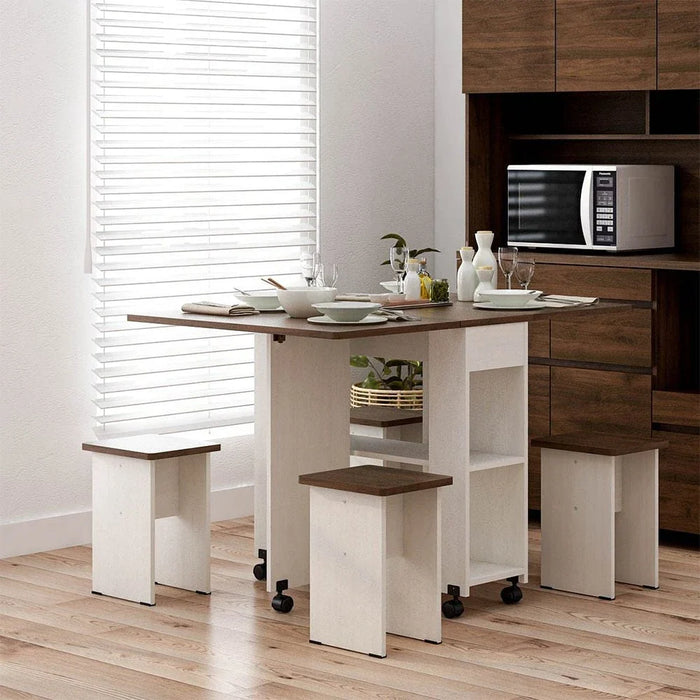 Algeria 1+4-Seater Folding Table Dining Set - White Ash/Brown Walnut - With 2-Year Warranty