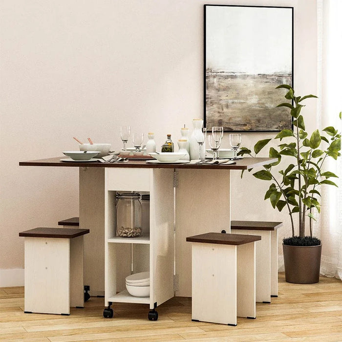 Algeria 1+4-Seater Folding Table Dining Set - White Ash/Brown Walnut - With 2-Year Warranty