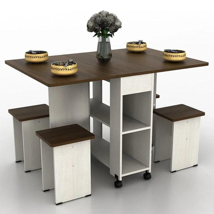Algeria 1+4-Seater Folding Table Dining Set - White Ash/Brown Walnut - With 2-Year Warranty