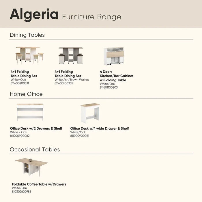 Algeria 1+4-Seater Folding Table Dining Set - White Ash/Brown Walnut - With 2-Year Warranty