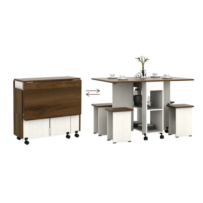 Algeria 1+4-Seater Folding Table Dining Set - White Ash/Brown Walnut - With 2-Year Warranty