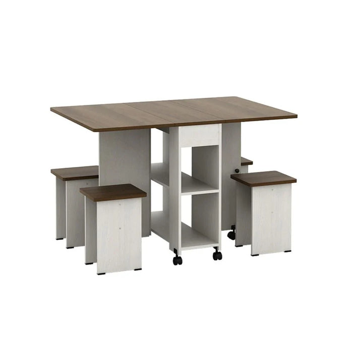 Algeria 1+4-Seater Folding Table Dining Set - White Ash/Brown Walnut - With 2-Year Warranty